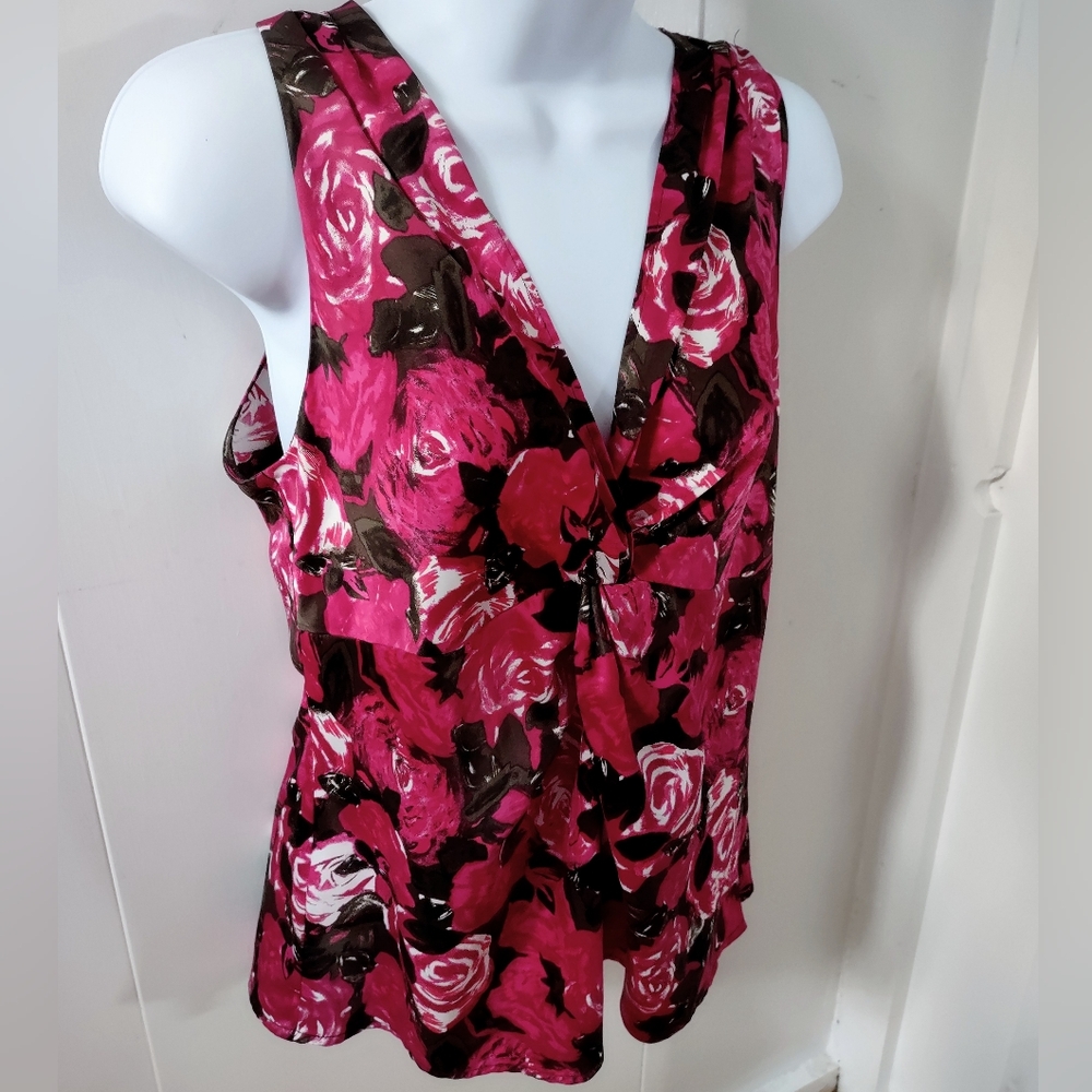 Fuchsia pink & Blk Sleeveless Tank Top V-neck Twist